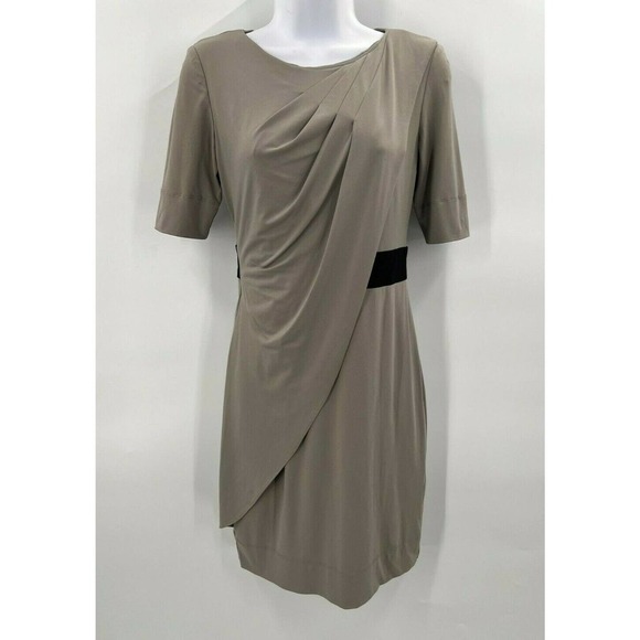 Donna Ricco Size 2P Sheath Faux Wrap Dress Short Sleeve Zip Closure in Gray - Picture 1 of 10